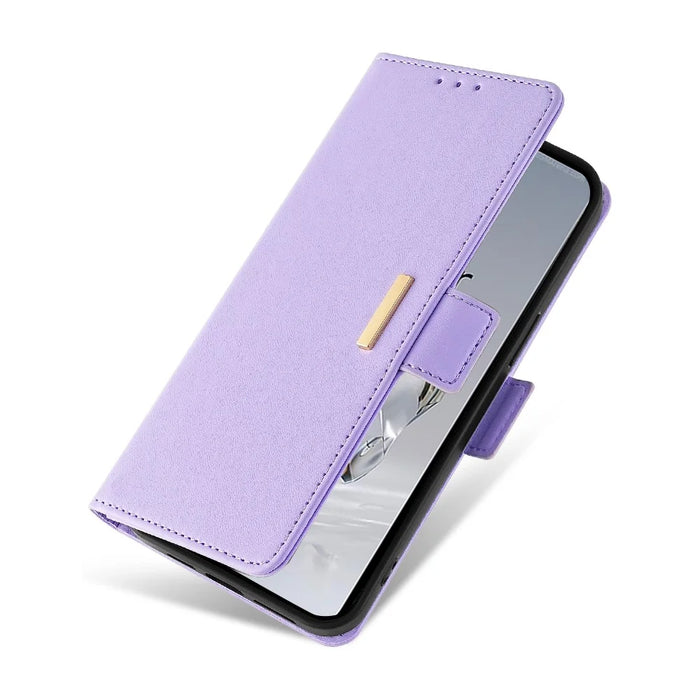 For OnePlus 12 5G Leather Wallet Case RFID Blocking Stand Cover with Hand Strap - Purple - 4