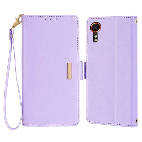 For Samsung Galaxy Xcover7 Leather Wallet Case RFID Blocking Stand Cover with Hand Strap - Purple - 1