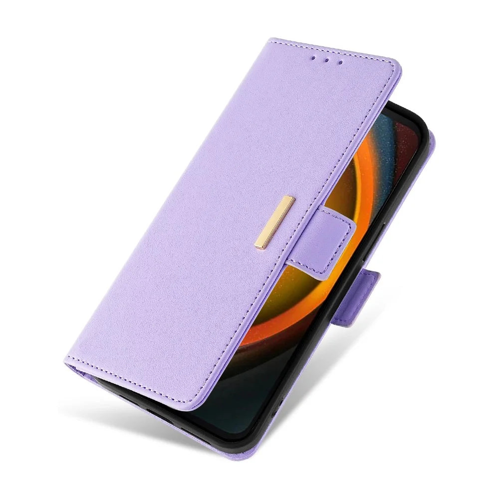 For Samsung Galaxy Xcover7 Leather Wallet Case RFID Blocking Stand Cover with Hand Strap - Purple - 4