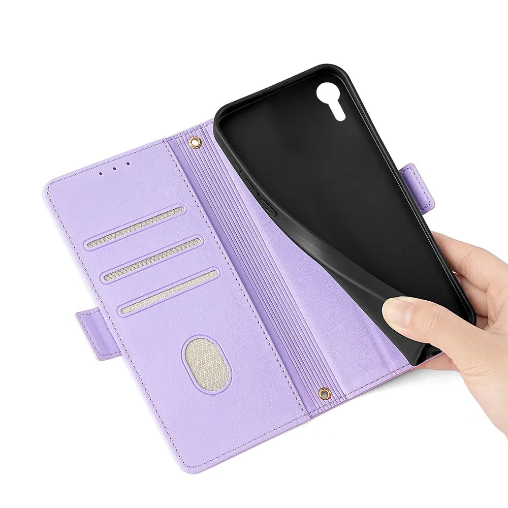 For Samsung Galaxy Xcover7 Leather Wallet Case RFID Blocking Stand Cover with Hand Strap - Purple - 5