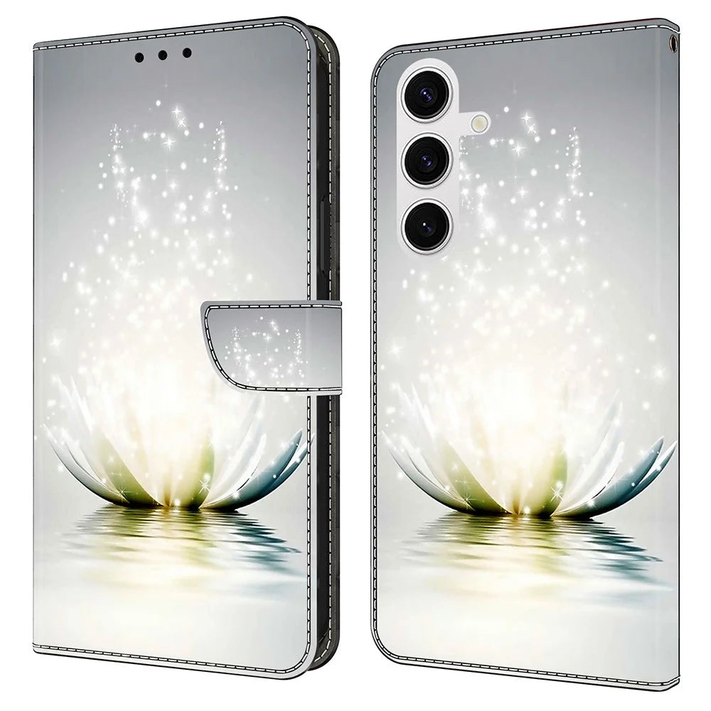 For Samsung Galaxy S24 FE Case 3D Pattern PU Leather Wallet Phone Cover with Stand - Lotus - 1