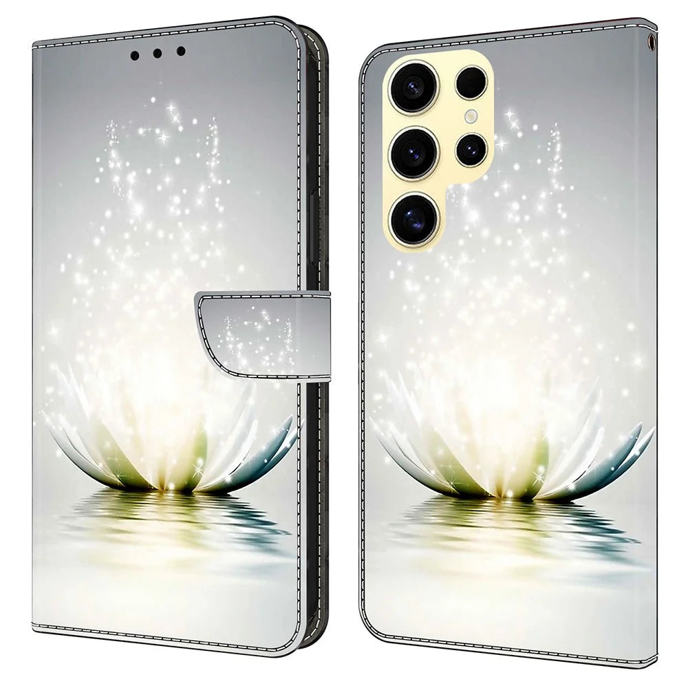 For Samsung Galaxy S25 Ultra Case 3D Pattern PU Leather Wallet Phone Cover with Stand - Lotus - 1