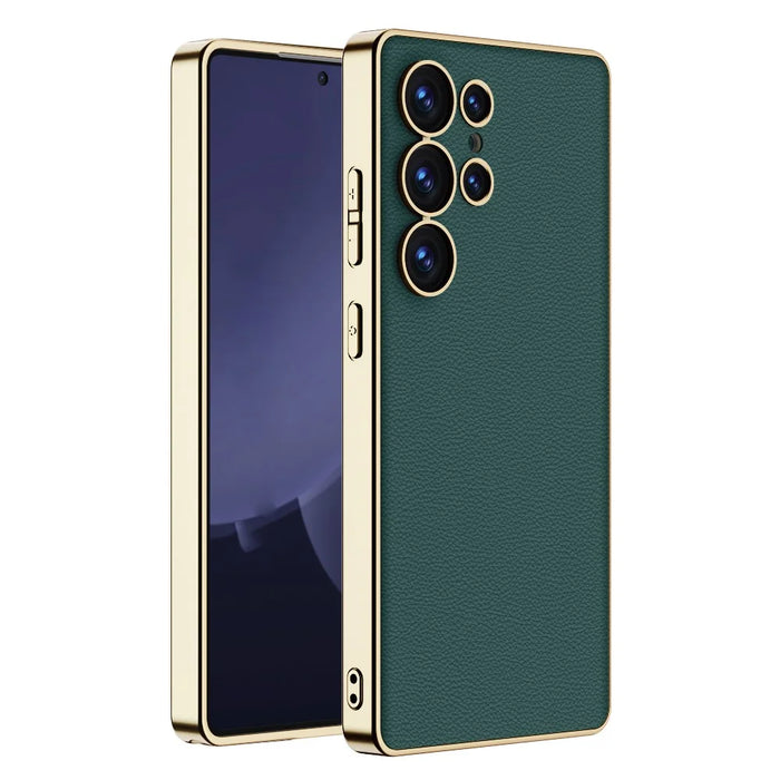 GKK For Samsung Galaxy S25 Ultra Case Electroplating TPU+PC+PU Phone Back Cover - Green - 1