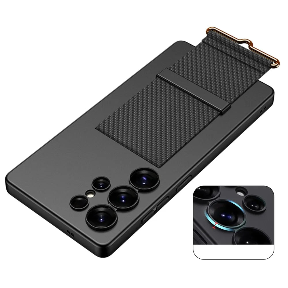 GKK For Samsung Galaxy S25 Ultra Case with Wristband Kickstand PU+Hard PC Protective Phone Cover - Black - 2