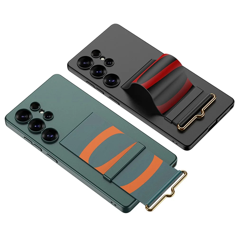 GKK For Samsung Galaxy S25 Ultra Case with Wristband Kickstand PU+Hard PC Protective Phone Cover - Black - 4
