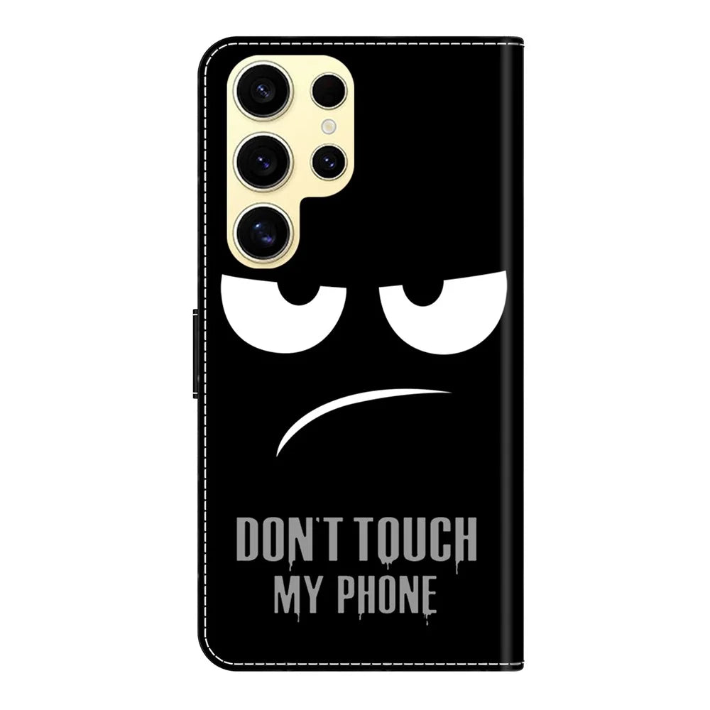 For Samsung Galaxy S25 Ultra Case Magnetic Clasp 3D Pattern Leather Wallet Phone Cover - Don't Touch My Phone - 6