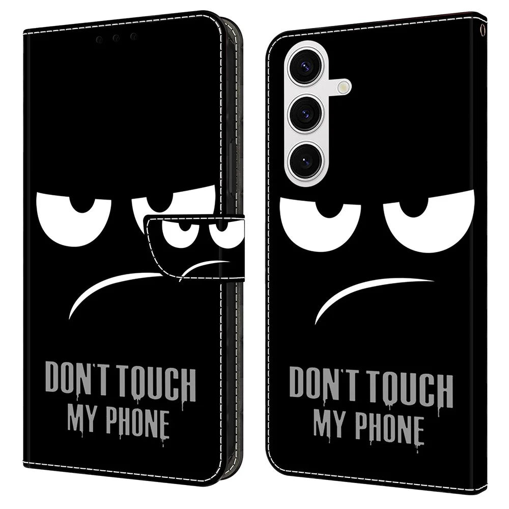 For Samsung Galaxy S25+ Case Magnetic Clasp 3D Pattern Leather Wallet Phone Cover - Don't Touch My Phone - 1