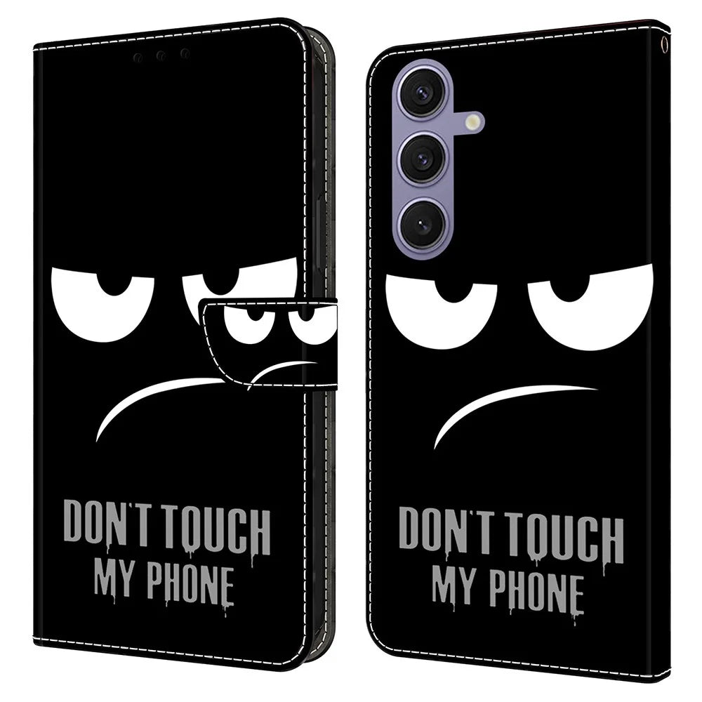 For Samsung Galaxy S25 Case Magnetic Clasp 3D Pattern Leather Wallet Phone Cover - Don't Touch My Phone - 1