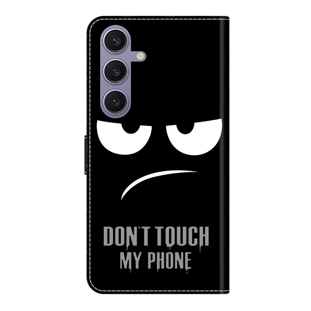 For Samsung Galaxy S25 Case Magnetic Clasp 3D Pattern Leather Wallet Phone Cover - Don't Touch My Phone - 6