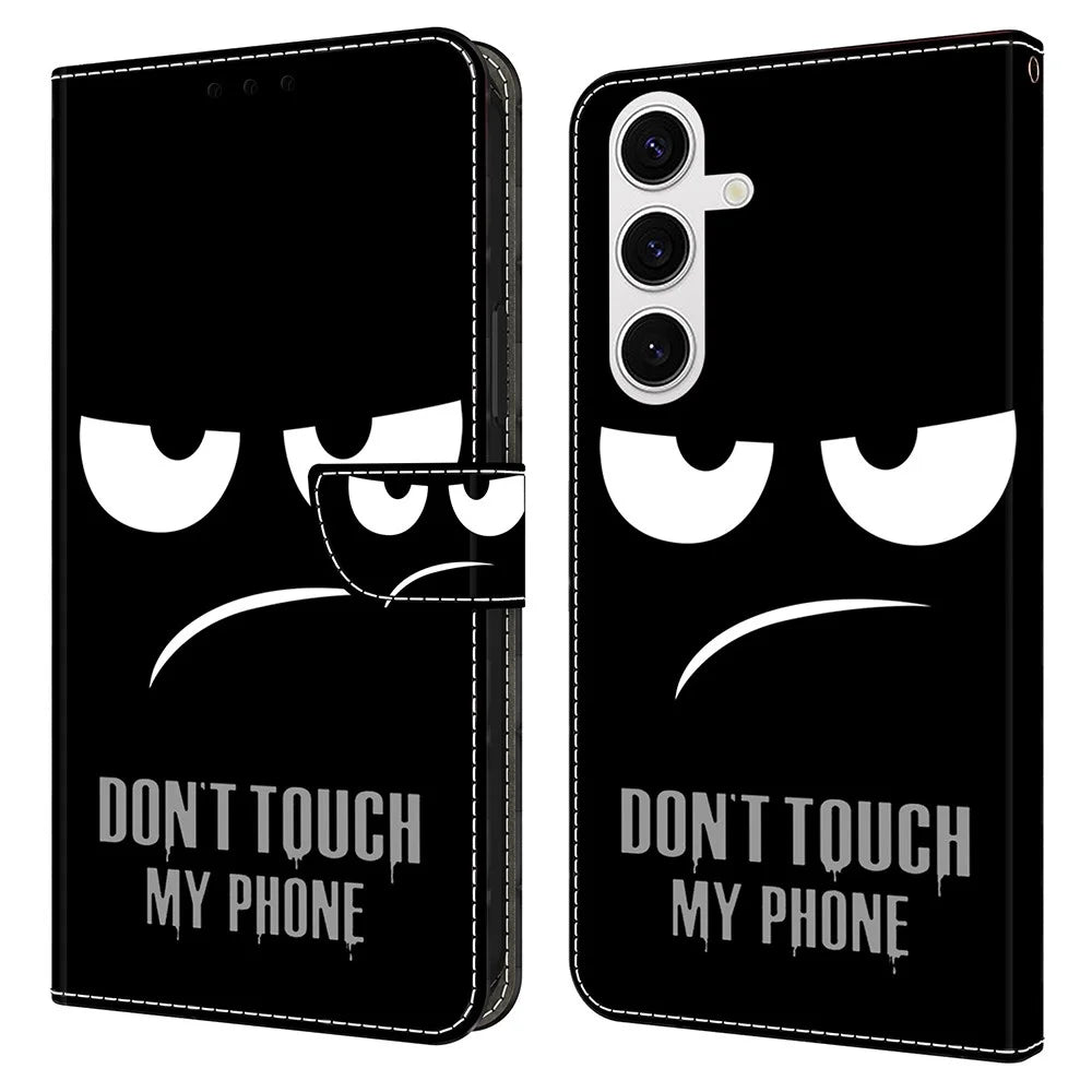 For Samsung Galaxy S24 FE Case Magnetic Clasp 3D Pattern Leather Wallet Phone Cover - Don't Touch My Phone - 1