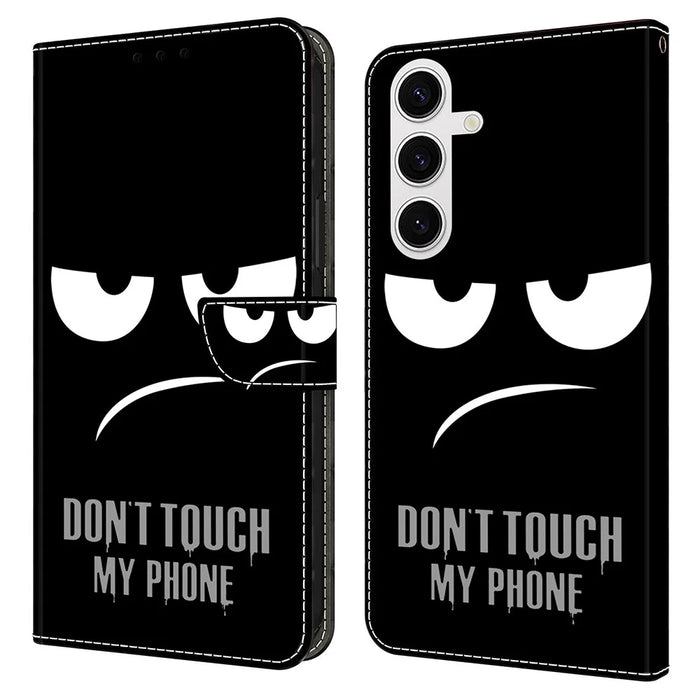For Samsung Galaxy S24 FE Case Magnetic Clasp 3D Pattern Leather Wallet Phone Cover - Don't Touch My Phone - 1