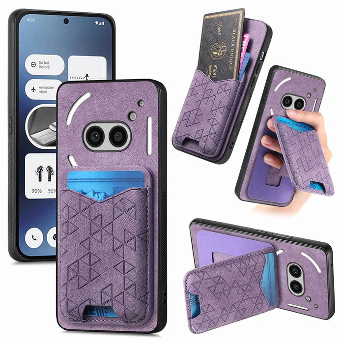 For Nothing Phone (2a) Case Imprinted Pattern Card Holder Kickstand Leather Back Cover - Purple - 1