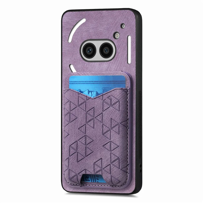 For Nothing Phone (2a) Case Imprinted Pattern Card Holder Kickstand Leather Back Cover - Purple - 2