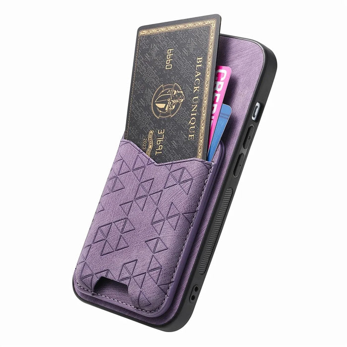 For Nothing Phone (2a) Case Imprinted Pattern Card Holder Kickstand Leather Back Cover - Purple - 3