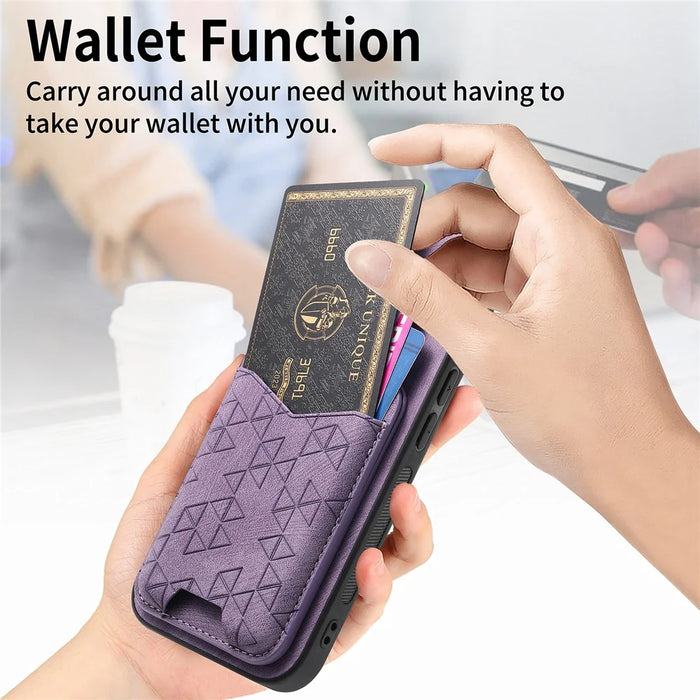 For Nothing Phone (2a) Case Imprinted Pattern Card Holder Kickstand Leather Back Cover - Purple - 6