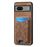 For Google Pixel 7a Case Imprinted Pattern Card Holder Kickstand Leather Back Cover - Brown - 2