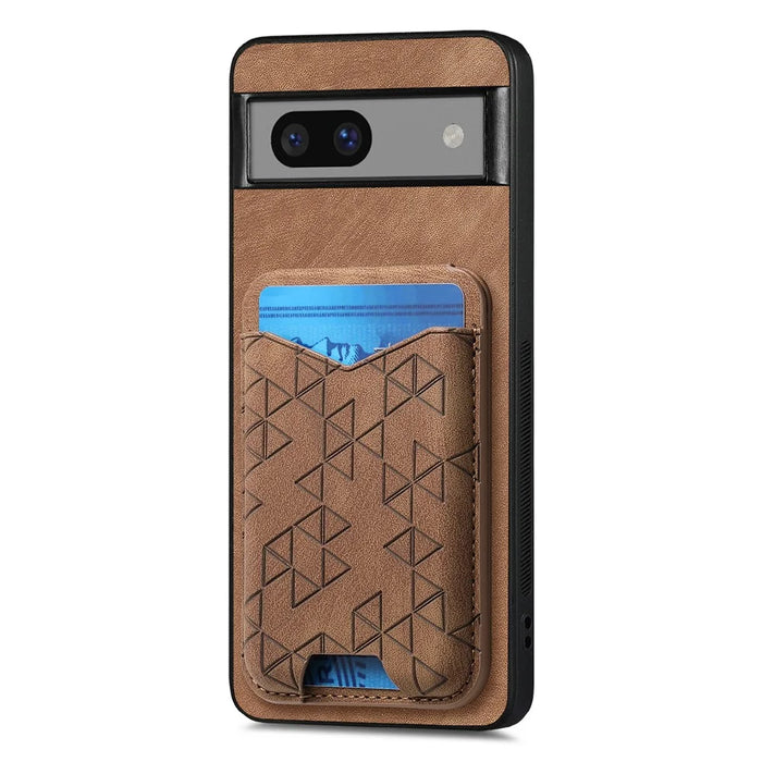 For Google Pixel 7a Case Imprinted Pattern Card Holder Kickstand Leather Back Cover - Brown - 2