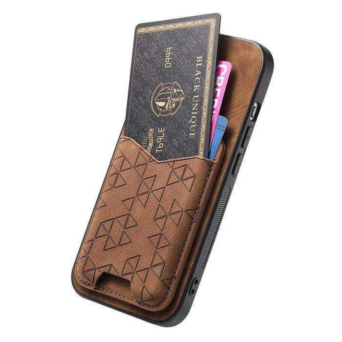 For Google Pixel 7a Case Imprinted Pattern Card Holder Kickstand Leather Back Cover - Brown - 3
