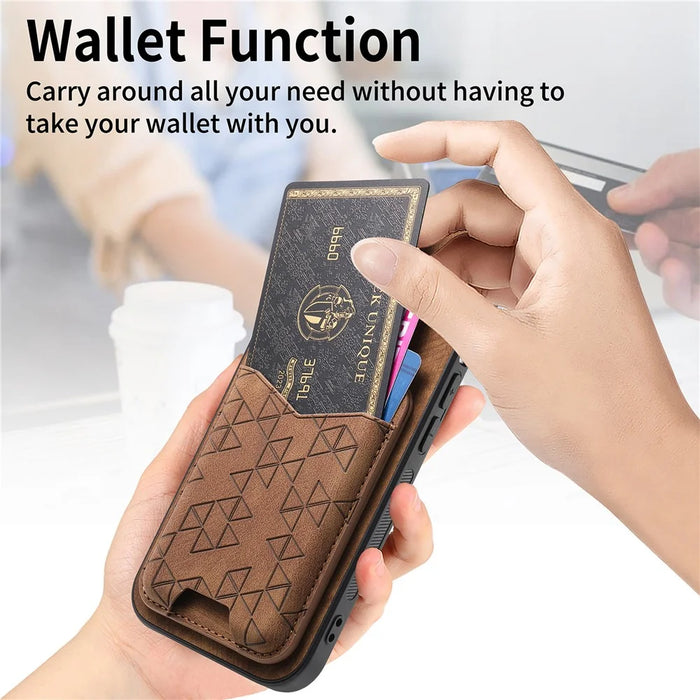 For Google Pixel 7a Case Imprinted Pattern Card Holder Kickstand Leather Back Cover - Brown - 6