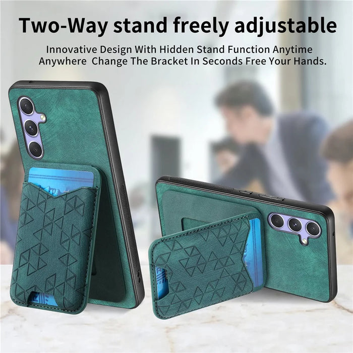 For Samsung Galaxy A54 5G Case Imprinted Pattern Card Holder Kickstand Leather Back Cover - Green - 4
