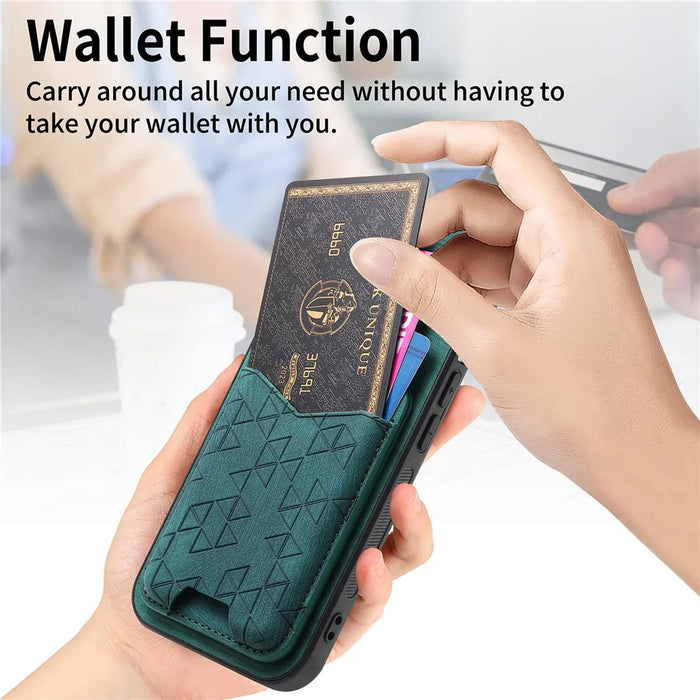 For Samsung Galaxy A54 5G Case Imprinted Pattern Card Holder Kickstand Leather Back Cover - Green - 5