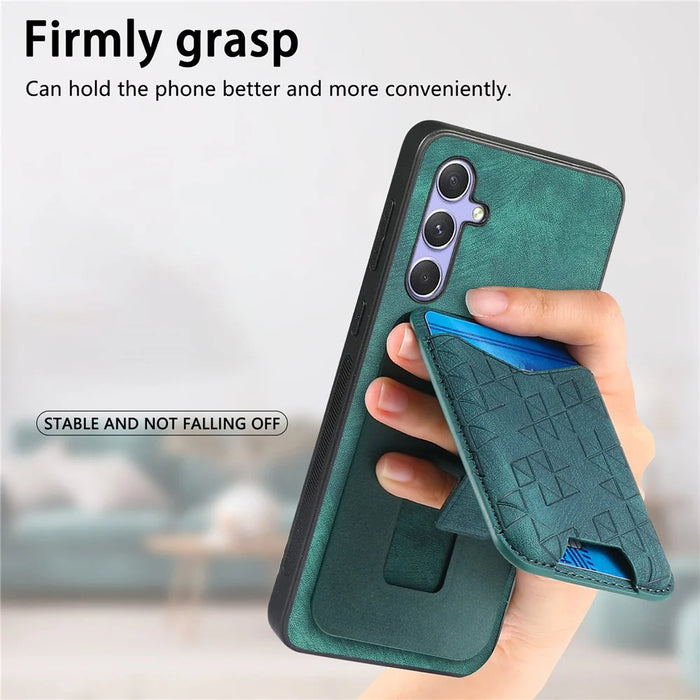 For Samsung Galaxy A54 5G Case Imprinted Pattern Card Holder Kickstand Leather Back Cover - Green - 7