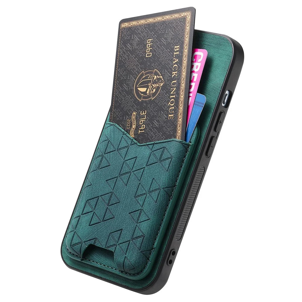 For Samsung Galaxy S24 Ultra Case Imprinted Pattern Card Holder Kickstand Leather Back Cover - Green - 4