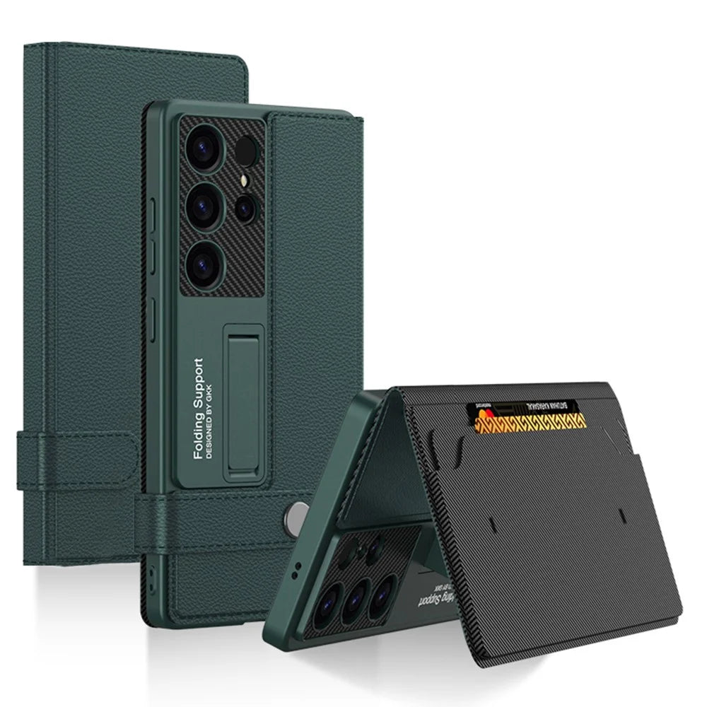 GKK For Samsung Galaxy S25 Ultra Case with Card Holder, Kickstand Leather Flip Phone Cover - Green - 1