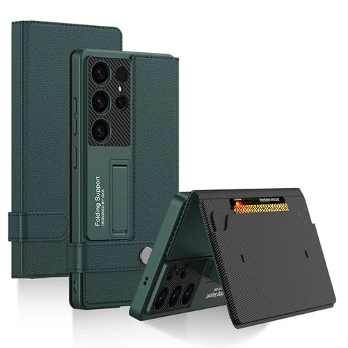 GKK For Samsung Galaxy S25 Ultra Case with Card Holder, Kickstand Leather Flip Phone Cover - Green - 1