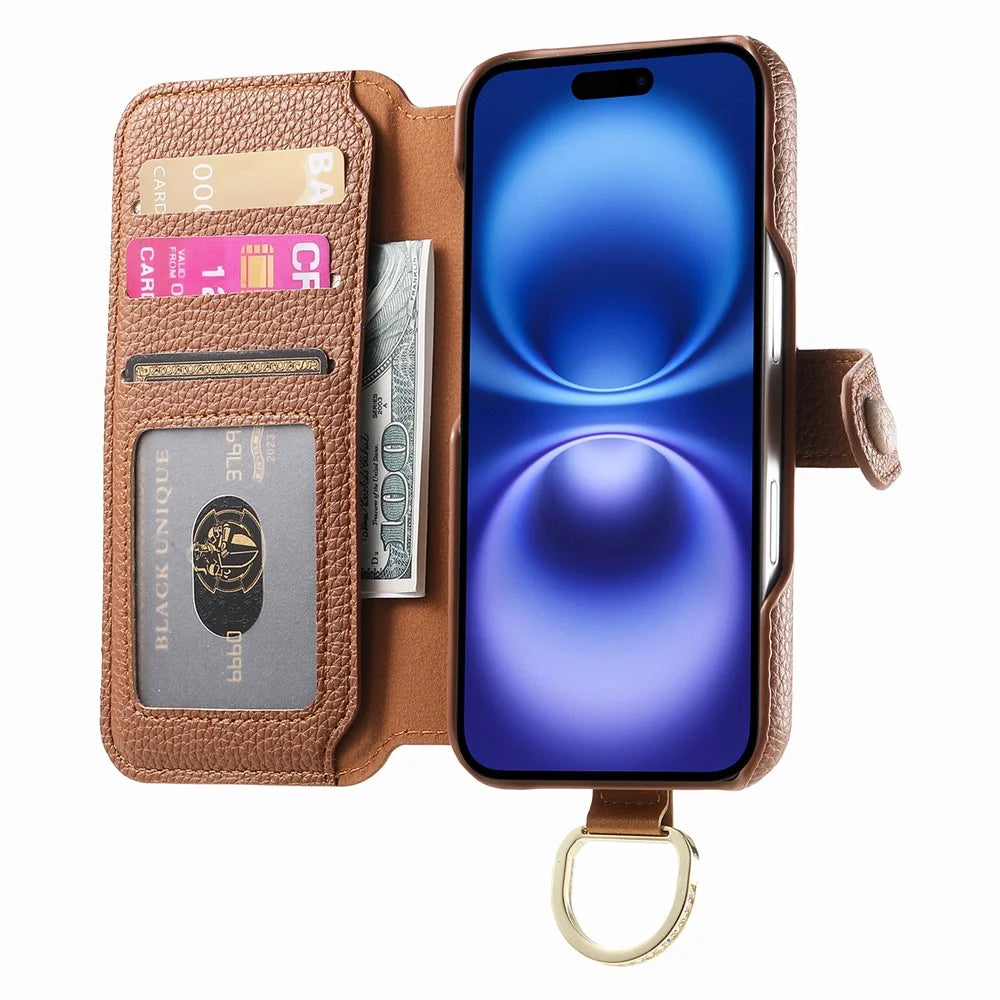 For iPhone 16 Plus Case RFID Blocking Zipper Wallet PU Leather Mobile Cover - Brown - 2