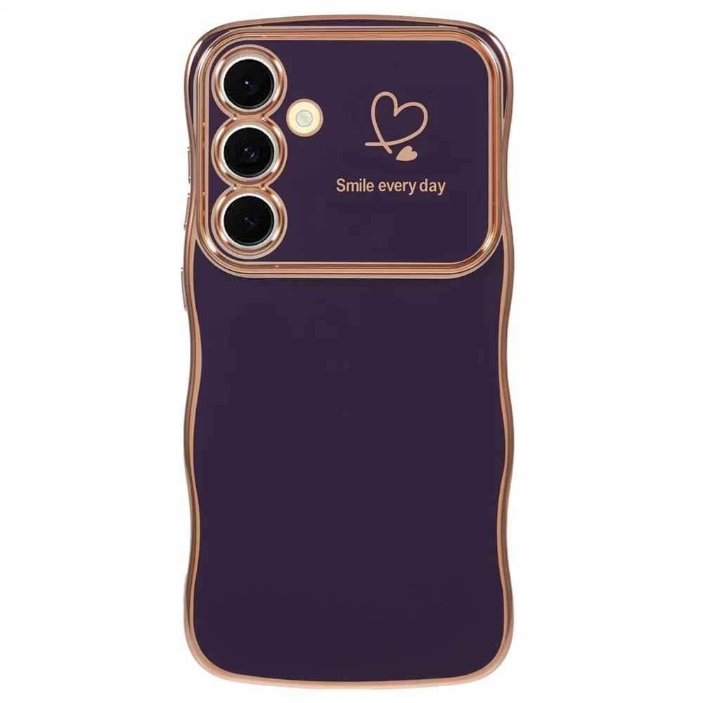 For Samsung Galaxy S25 Case Love Hearts TPU Phone Cover Curly Wave Frame Large Window - Dark Purple - 1