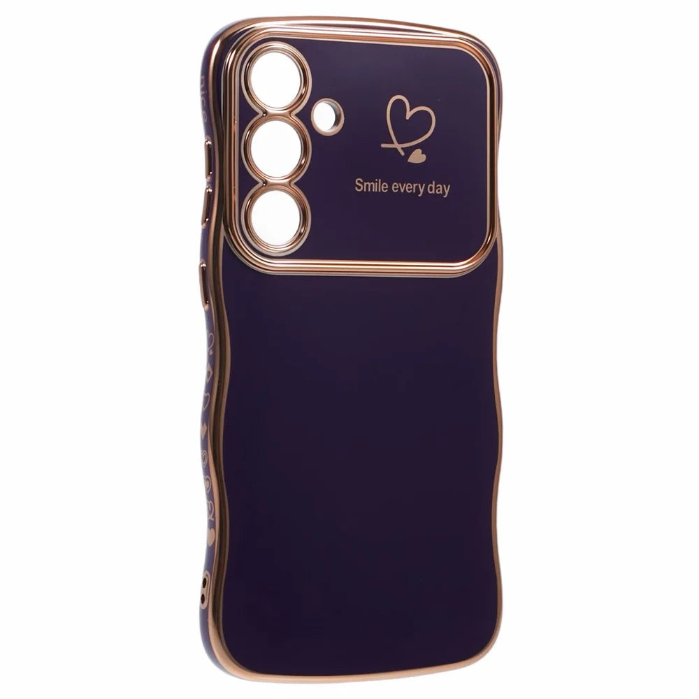 For Samsung Galaxy S25 Case Love Hearts TPU Phone Cover Curly Wave Frame Large Window - Dark Purple - 3