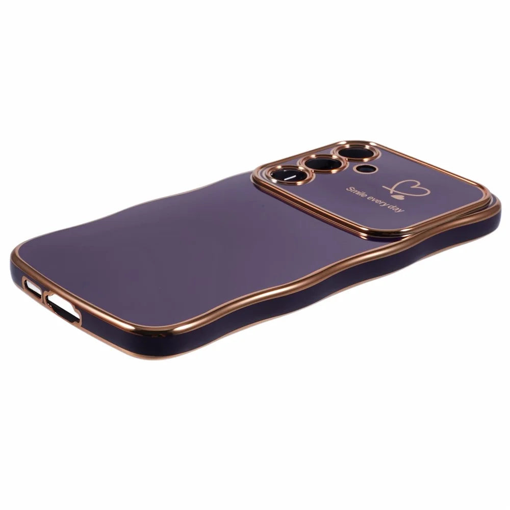 For Samsung Galaxy S25 Case Love Hearts TPU Phone Cover Curly Wave Frame Large Window - Dark Purple - 5