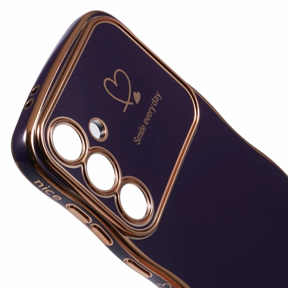 For Samsung Galaxy S25 Case Love Hearts TPU Phone Cover Curly Wave Frame Large Window - Dark Purple - 6