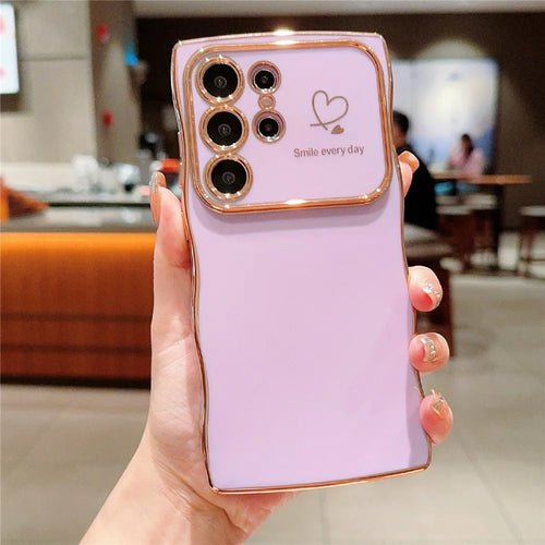 For Samsung Galaxy S25 Ultra Case Love Hearts TPU Phone Cover Curly Wave Frame Large Window - Purple - 1