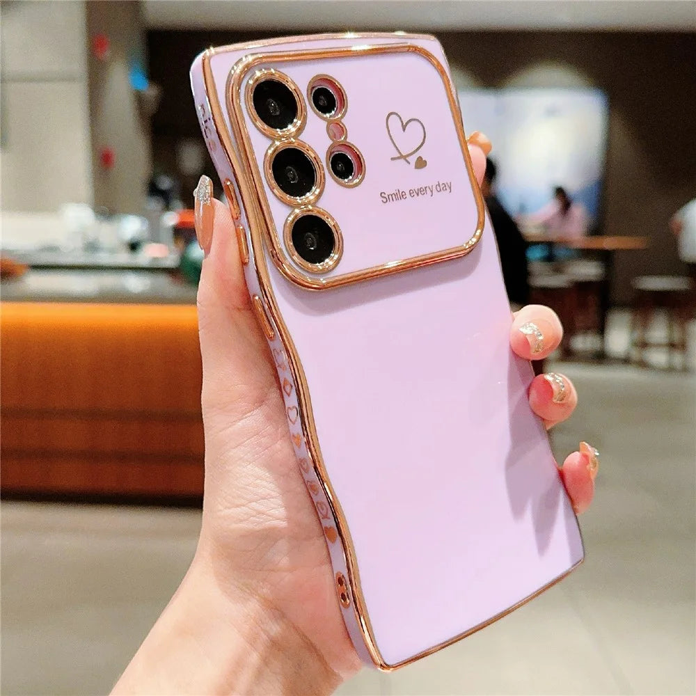 For Samsung Galaxy S25 Ultra Case Love Hearts TPU Phone Cover Curly Wave Frame Large Window - Purple - 2