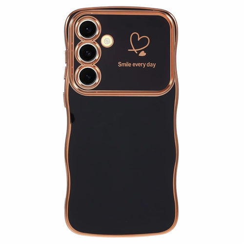 For Samsung Galaxy S25+ Case Love Hearts TPU Phone Cover Curly Wave Frame Large Window - Black - 1