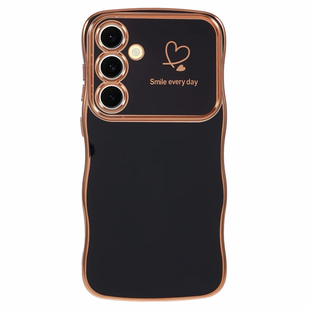For Samsung Galaxy S25+ Case Love Hearts TPU Phone Cover Curly Wave Frame Large Window - Black - 1