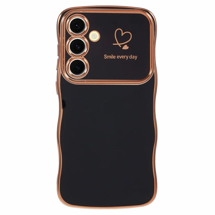For Samsung Galaxy S25+ Case Love Hearts TPU Phone Cover Curly Wave Frame Large Window - Black - 1