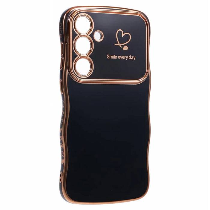 For Samsung Galaxy S25+ Case Love Hearts TPU Phone Cover Curly Wave Frame Large Window - Black - 3