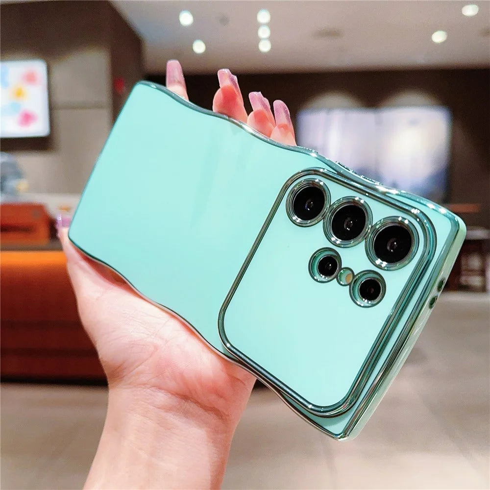For Samsung Galaxy S25 Ultra Case Curly Wave Frame TPU Phone Cover Camera Protection - Green - 2