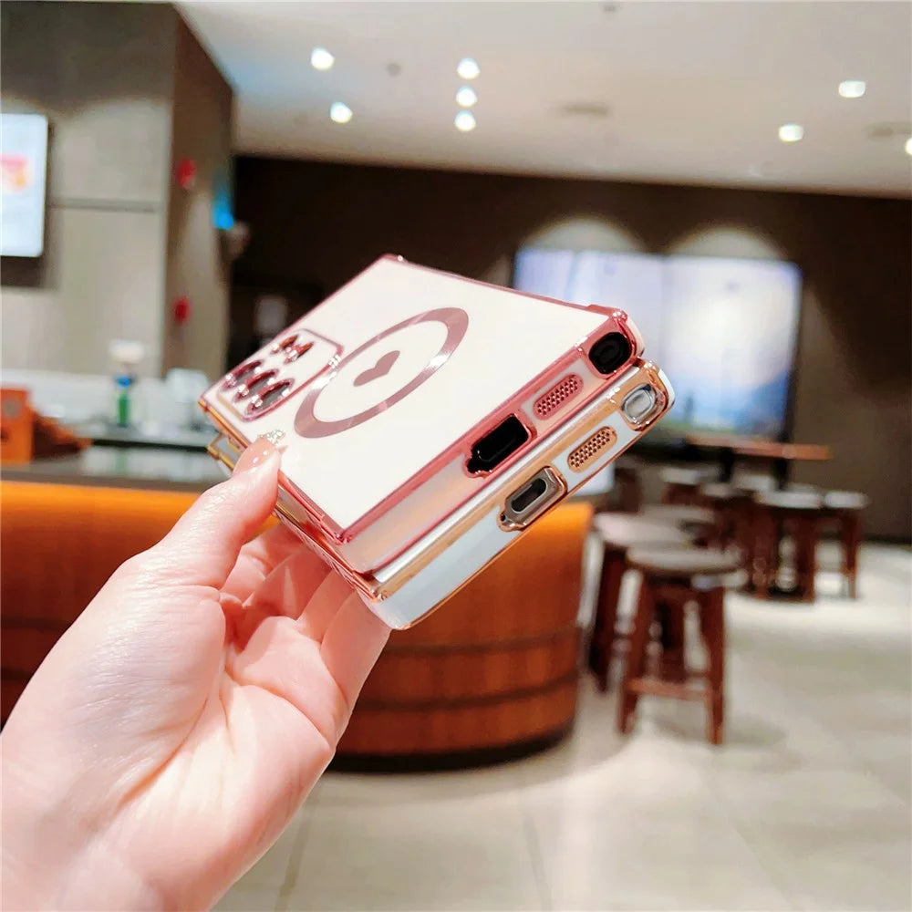 For Samsung Galaxy S25 Ultra Magnetic Case Electroplating Soft TPU Cover with Cute Love Heart - Ivory White - 3