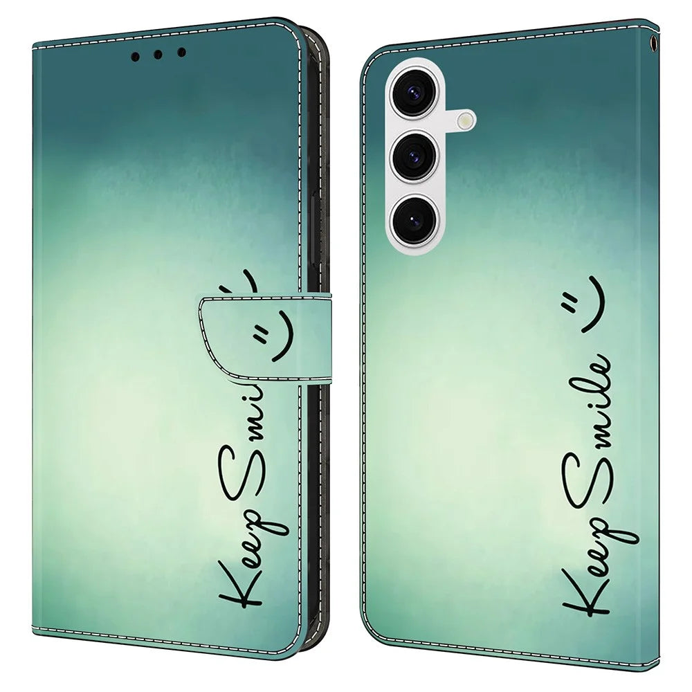 For Samsung Galaxy S25 Case PU Leather Wallet Phone Cover with Stand - Keep Smile - 1