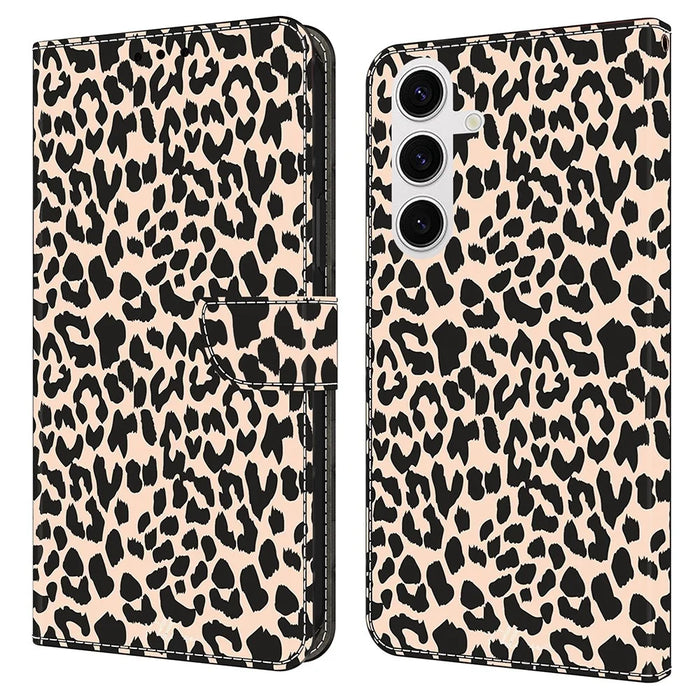 For Samsung Galaxy S24 FE Case Pattern Printed Protective Cover TPU+PU Leather Flip Phone Case - Leopard Print - 1