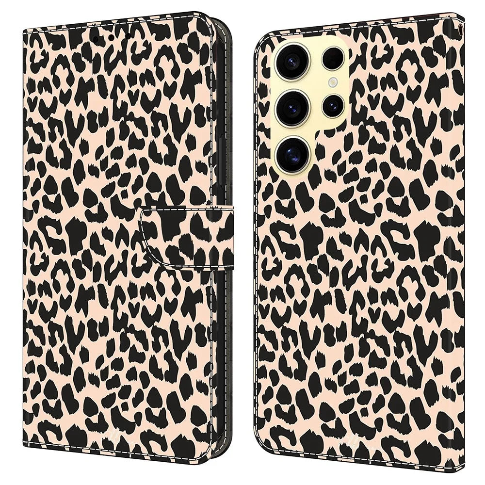 For Samsung Galaxy S25 Ultra Case Pattern Printed Protective Cover TPU+PU Leather Flip Phone Case - Leopard Print - 1