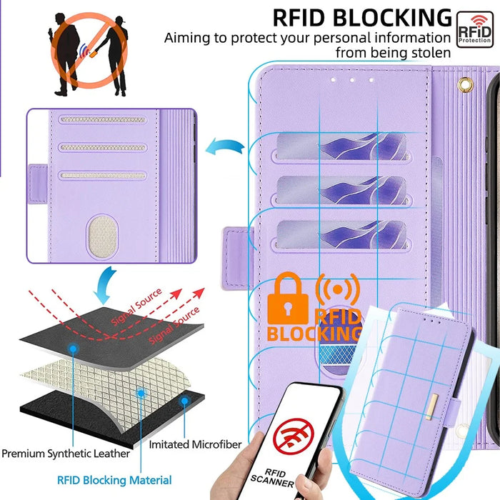 For TECNO Pova 6 Neo Leather Wallet Case RFID Blocking Stand Cover with Hand Strap - Purple - 6