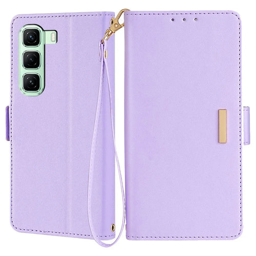 For Infinix Hot 50 4G Leather Wallet Case RFID Blocking Stand Cover with Hand Strap - Purple - 1