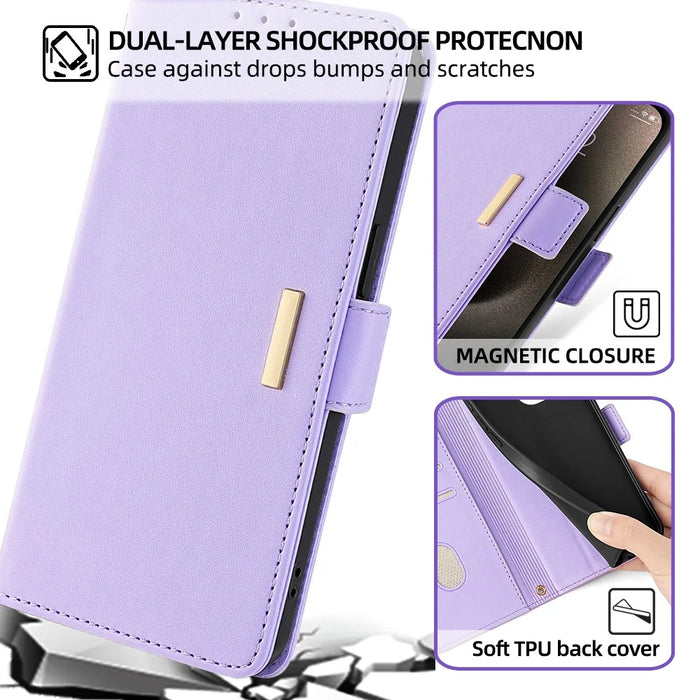 For Infinix Hot 50 4G Leather Wallet Case RFID Blocking Stand Cover with Hand Strap - Purple - 7