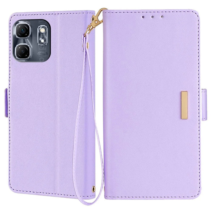 For Infinix Hot 50i 4G Leather Wallet Case RFID Blocking Stand Cover with Hand Strap - Purple - 1