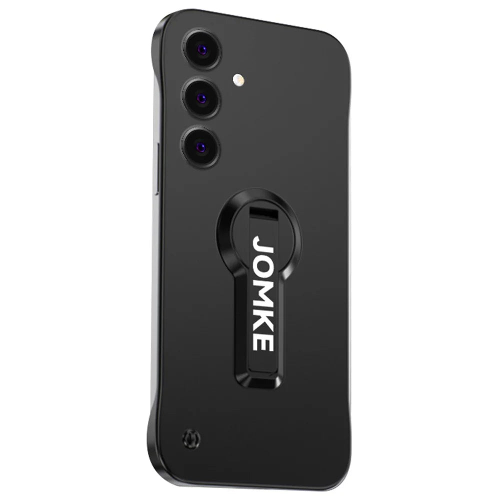 For Samsung Galaxy S24 FE Case Hard PC Frameless Baking Paint Kickstand Phone Cover - Black - 1